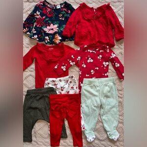 Baby Girl 6-9M Winter Clothing Bundle - Red & Green Floral, Lot Of 8